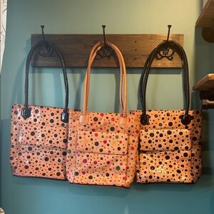 🔥 Lot of 3 Polka Dot Leather Tote Bags